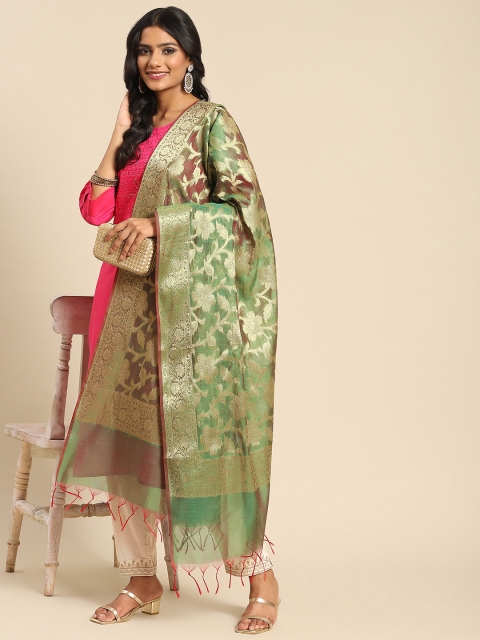 

Banarasi Style Green & Golden Ethnic Motifs Cotton Silk Banarasi Dupatta with Zari