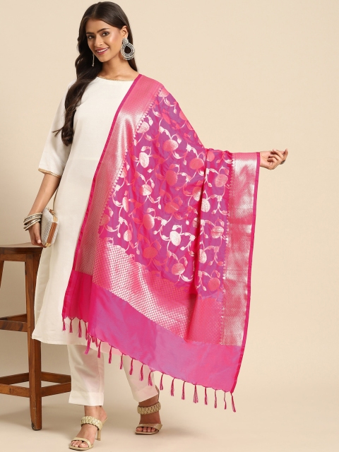 

Banarasi Style Pink & Golden Ethnic Motifs Woven Design Banarasi Dupatta