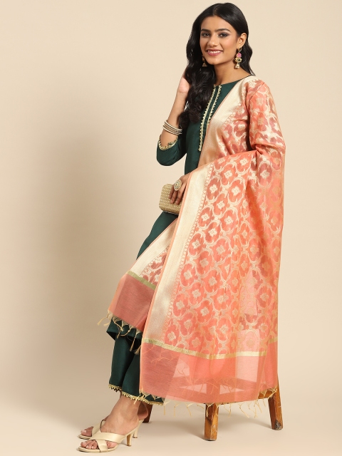 

Banarasi Style Pink & Golden Ethnic Motifs Cotton Silk Banarasi Dupatta with Zari