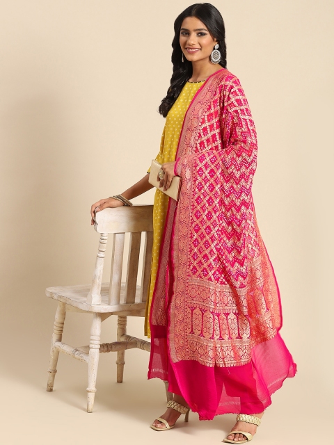 

Banarasi Style Pink & Golden Ethnic Motifs Pure Silk Banarasi Dupatta with Zari