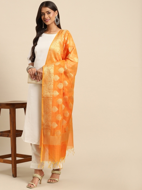 

Banarasi Style Mustard & Golden Ethnic Motifs Woven Design Cotton Silk Banarasi Dupatta