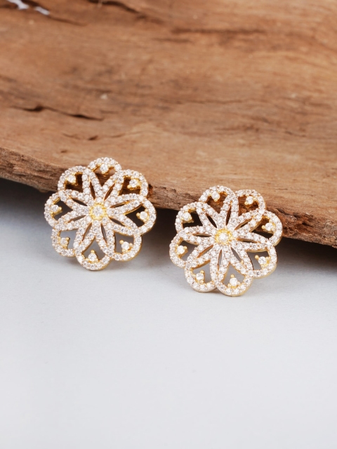 

Studio Voylla Golden Plated American Diamond CZ Stud Earrings, Gold
