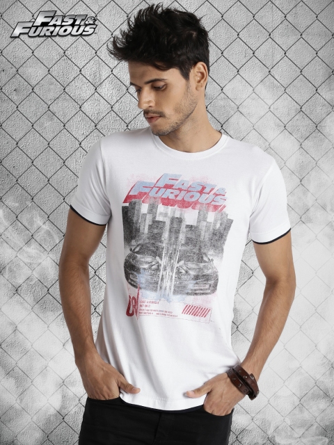 

Roadster Fast and Furious White Printed Round Neck T-shirt