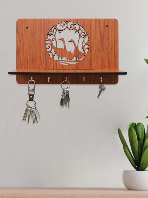 

RANDOM Brown Wooden Key Holder With 5 Hooks