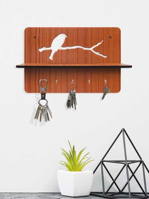 

RANDOM Brown Wooden Single Bird Key Holder With 5 Hooks