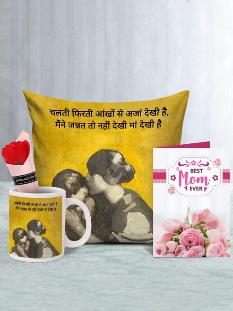 

TIED RIBBONS Mothers Day Combo Gift Cushion Cover with Filler Mug Card & Rose, Multi