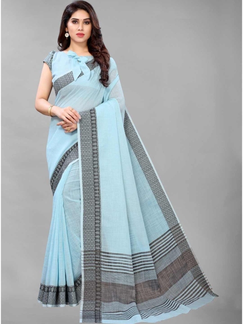 

PERFECTBLUE Blue & Black Linen Blend Saree