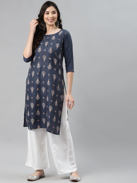 

Aarika Women Navy Blue Floral Printed Cotton Kurta