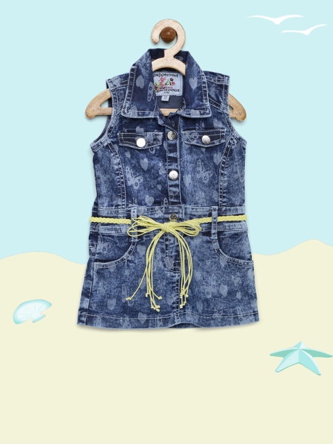 

Peppermint Girls Blue Self-Print Denim Sheath Dress