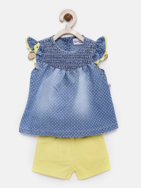 

Peppermint Girls Blue & Yellow Printed Clothing Set
