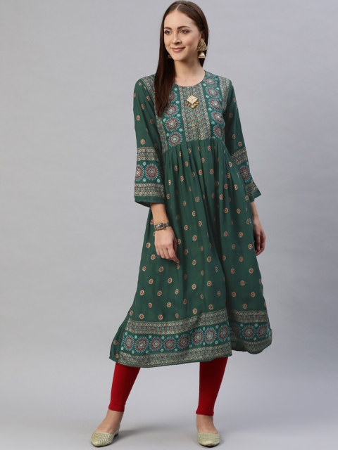 

Aarika Women Teal Ethnic Motifs Printed Anarkali Kurta