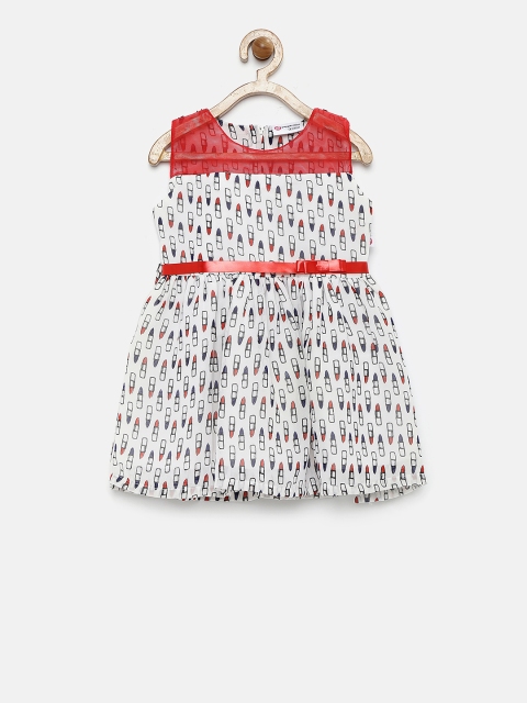 

Peppermint Girls White Printed Fit and Flare Dress