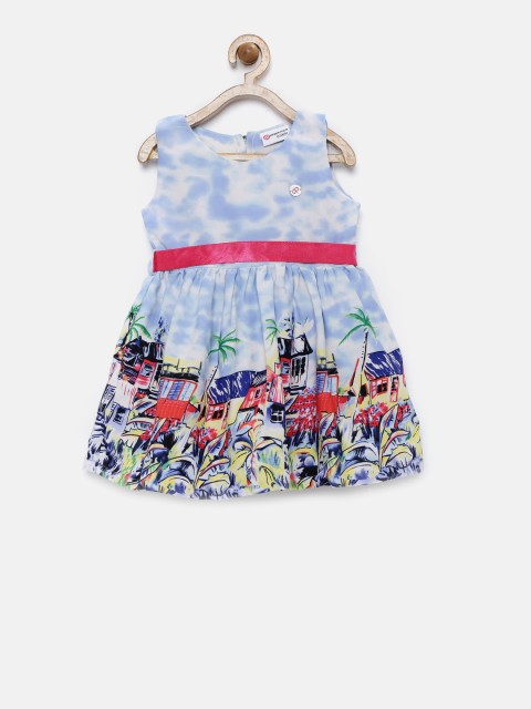 

Peppermint Girls Blue Printed Fit and Flare Dress