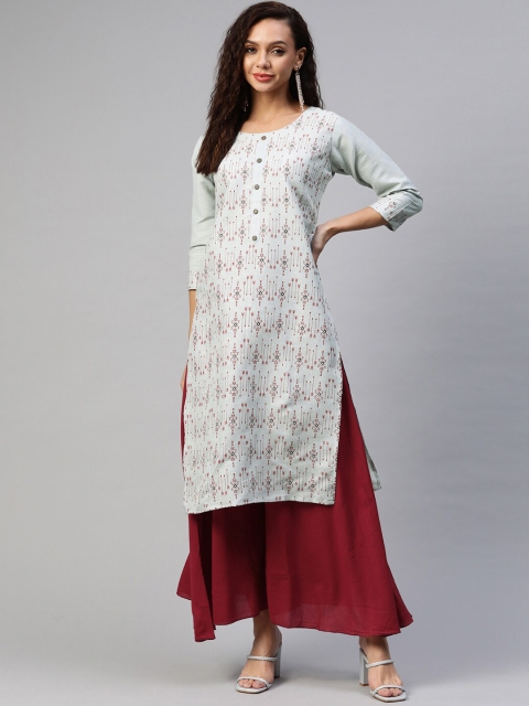 

Aarika Women Grey Geometric Printed Cotton Kurta