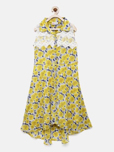 

Peppermint Girls Yellow & Blue Floral Print Fit & Flare Dress