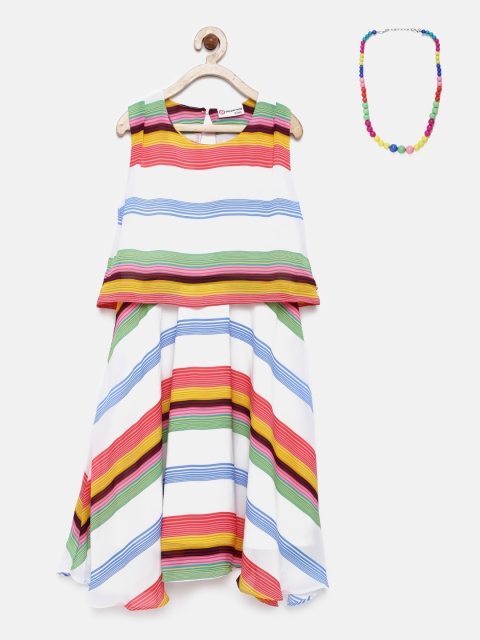 

Peppermint Girls Multicoloured Striped Layered Fit & Flare Dress, Multi