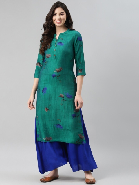 

Aarika Women Green Floral Printed Pure Cotton Kurta