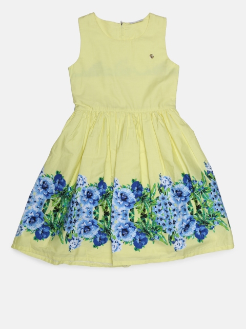 

Peppermint Girls Yellow Printed Fit and Flare Dress
