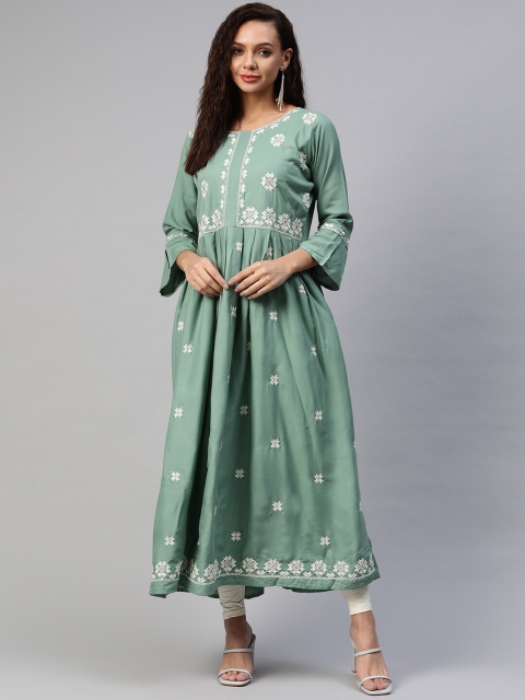 

Aarika Women Green Ethnic Motifs Embroidered Thread Work Anarkali Kurta