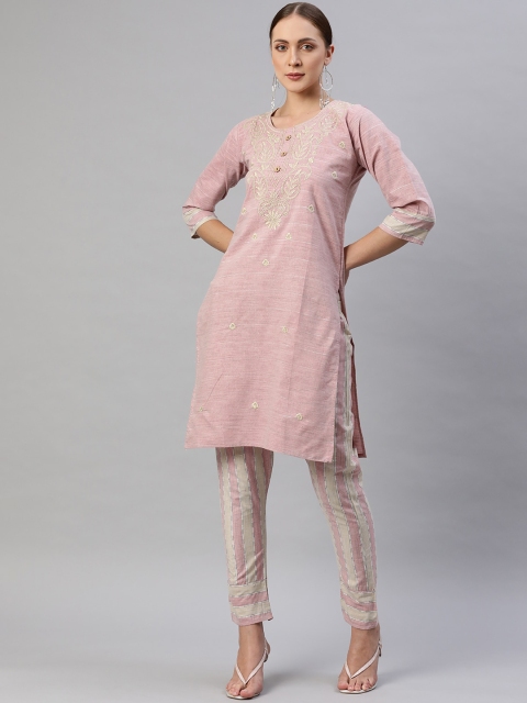 

Aarika Women Pink Embroidered Pure Cotton Kurta with Trousers