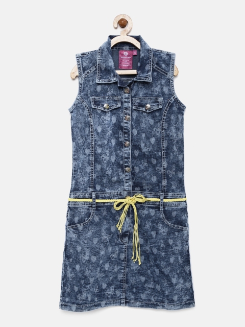 

Peppermint Girls Blue Self-Print Denim Sheath Dress