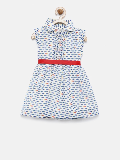 

Peppermint Girls White Printed Fit and Flare Dress
