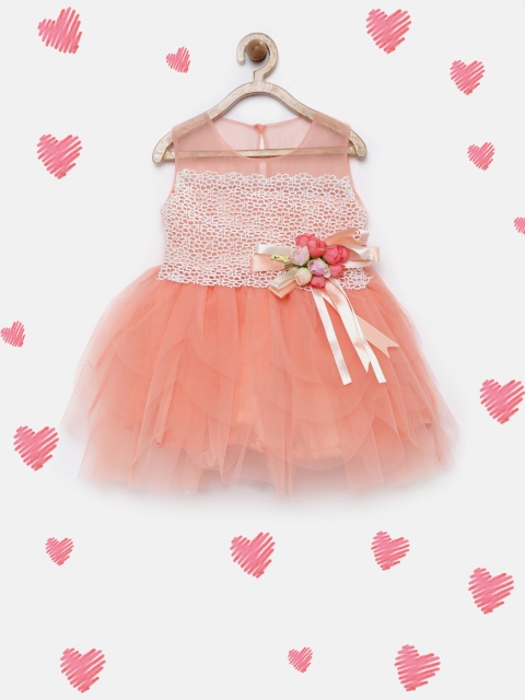 

Peppermint Girls Peach Self-design Fit and Flare Dress