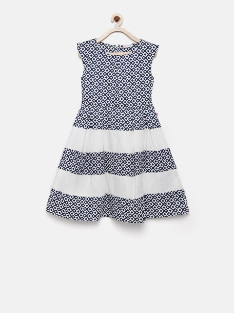 

Peppermint Girls Blue Printed Fit and Flare Dress