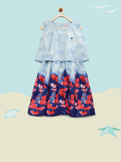 

Peppermint Girls Blue Floral Print Fit & Flare Dress