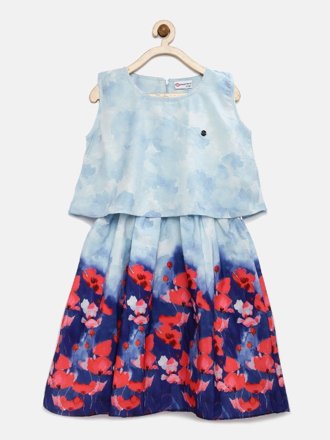 

Peppermint Girls Blue Floral Print Fit & Flare Dress