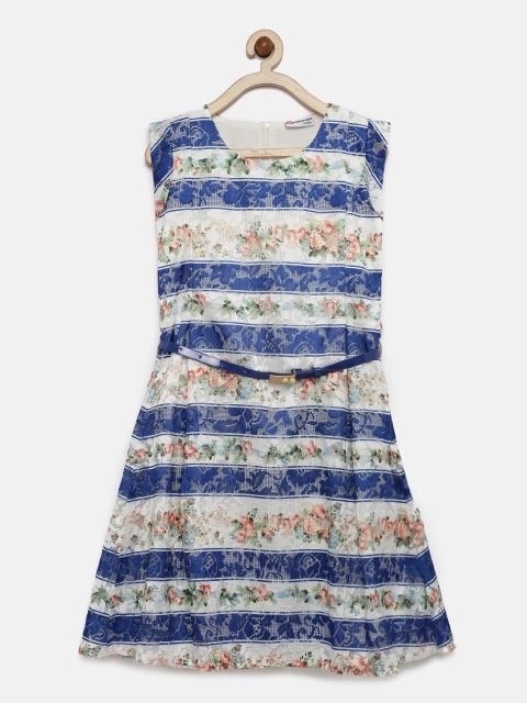 

Peppermint Girls Blue & Off-White Printed A-Line Dress