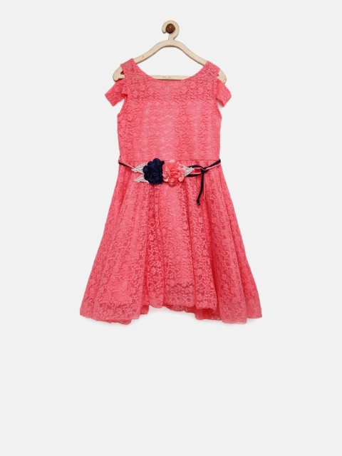 

Peppermint Girls Coral Pink Lace Fit & Flare Dress