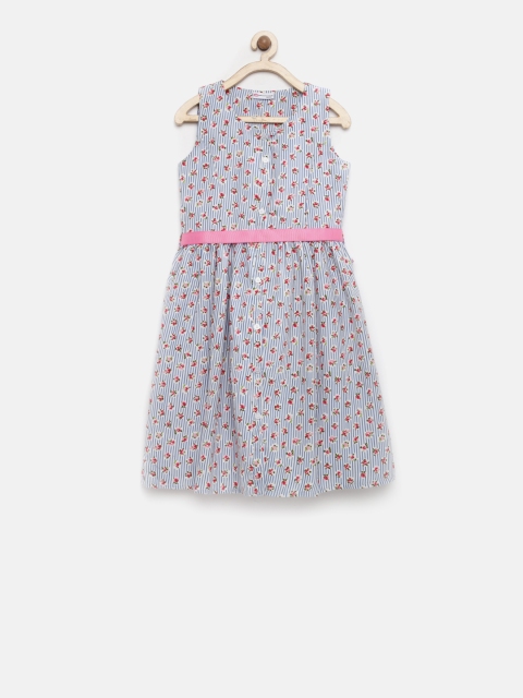 

Peppermint Girls White & Blue Printed Fit & Flare Dress