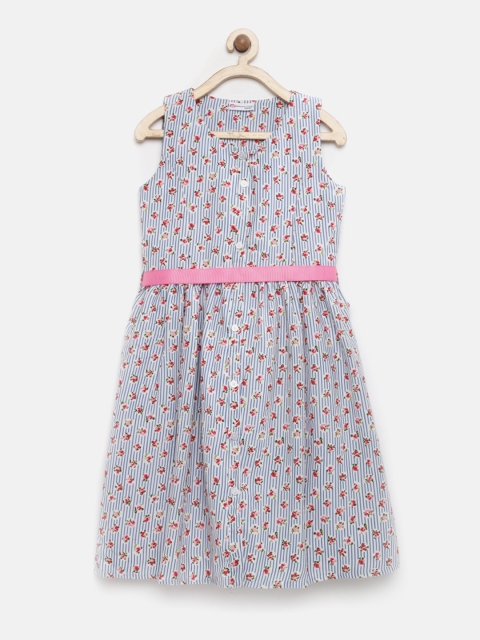 

Peppermint Girls White & Blue Printed Fit & Flare Dress