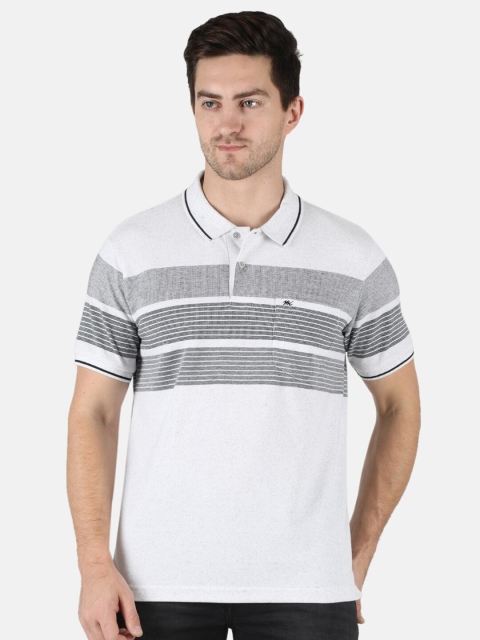 

Monte Carlo Men Grey & White Striped Polo Collar T-shirt