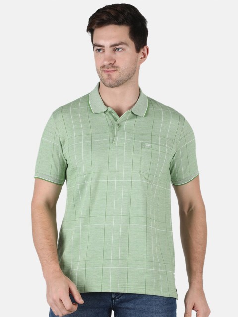 

Monte Carlo Men Green Checked Polo Collar Cotton T-shirt