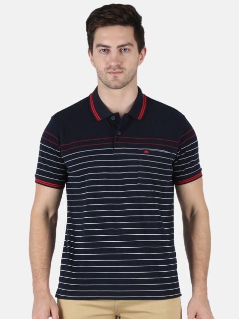 

Monte Carlo Men Navy Blue & White Striped Polo Collar T-shirt