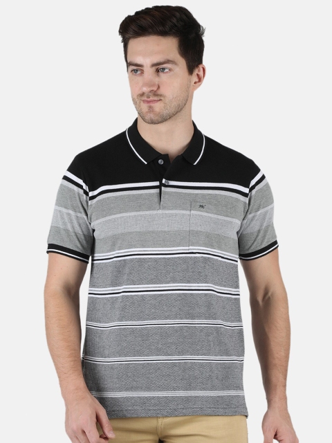 

Monte Carlo Men Black & Grey Striped Polo Collar T-shirt
