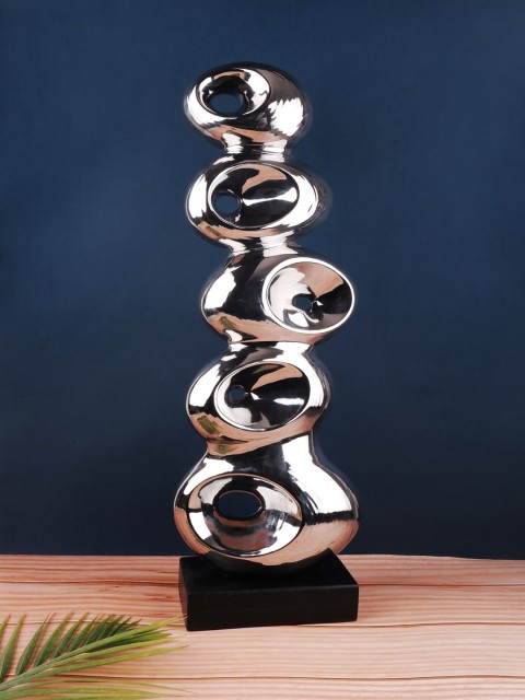 

THE WHITE INK DECOR Silver-Toned Solid Abstract Showpiece