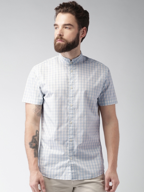 

SELECTED Men Off-White & Blue Slim Fit Checked Casual Shirt