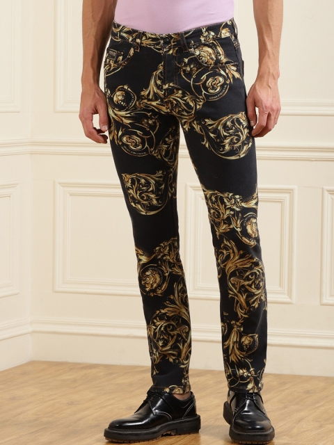 

Versace Jeans Couture Men Black Slim Fit Baroque Printed Jeans