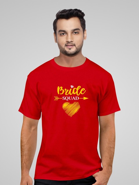 

Pootlu Men Red Typography Printed Applique T-shirt
