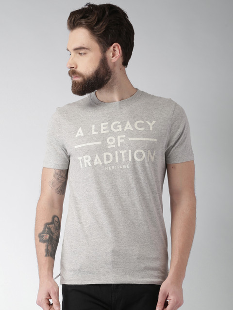 

SELECTED Men Grey Melange Printed Round Neck T-shirt