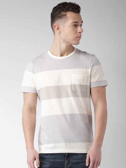 

SELECTED Men Grey Striped Round Neck T-Shirt