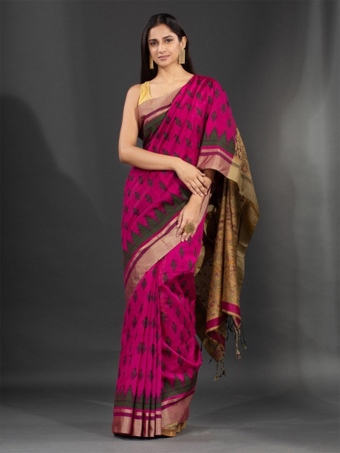 

Charukriti Magenta & Beige Ethnic Motifs Saree