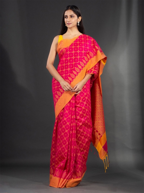 

Charukriti Fuchsia Pink & Yellow Pure Cotton Saree