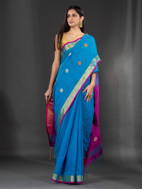 

Charukriti Blue & Purple Zari Pure Linen Saree