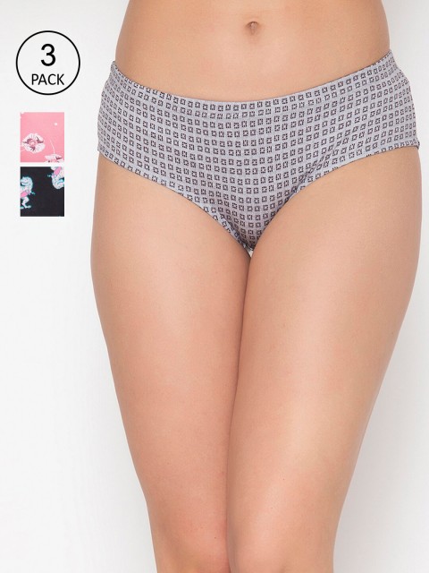 

Clovia Women Pack Of 3 Printed Hipster Briefs, Multi