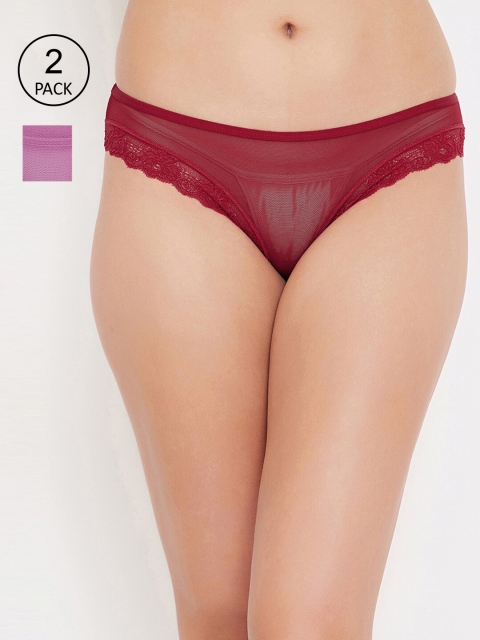 

Clovia Women Pack of 2 Solid Lace Bikini Panty, Maroon