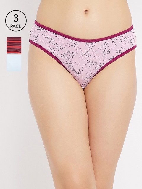

Clovia Women Pack Of 3 Printed Bikini Briefs, Purple